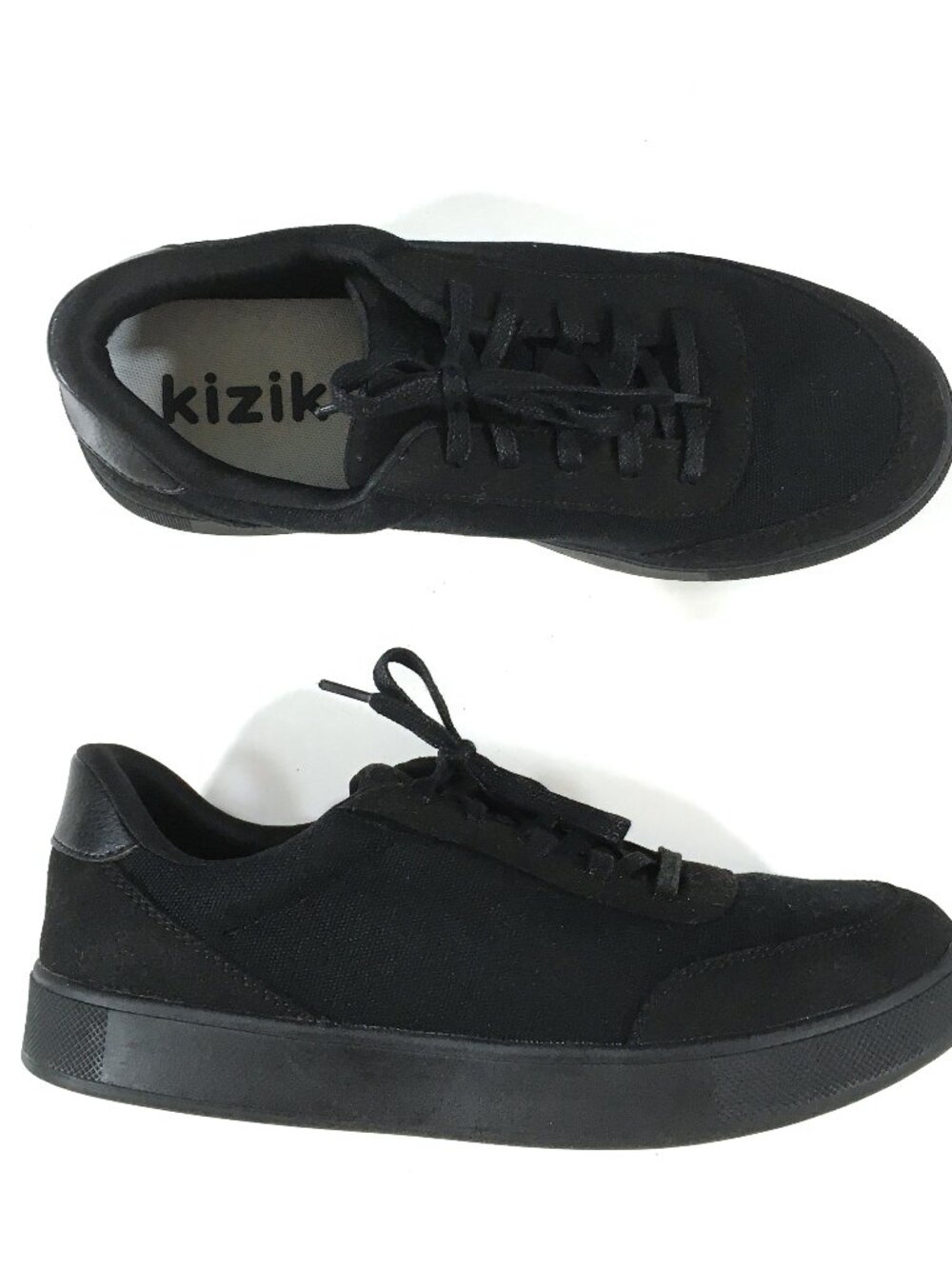 Kizik Prague Lace Up Sneakers Kids Size 7Y Black Canvas Suede